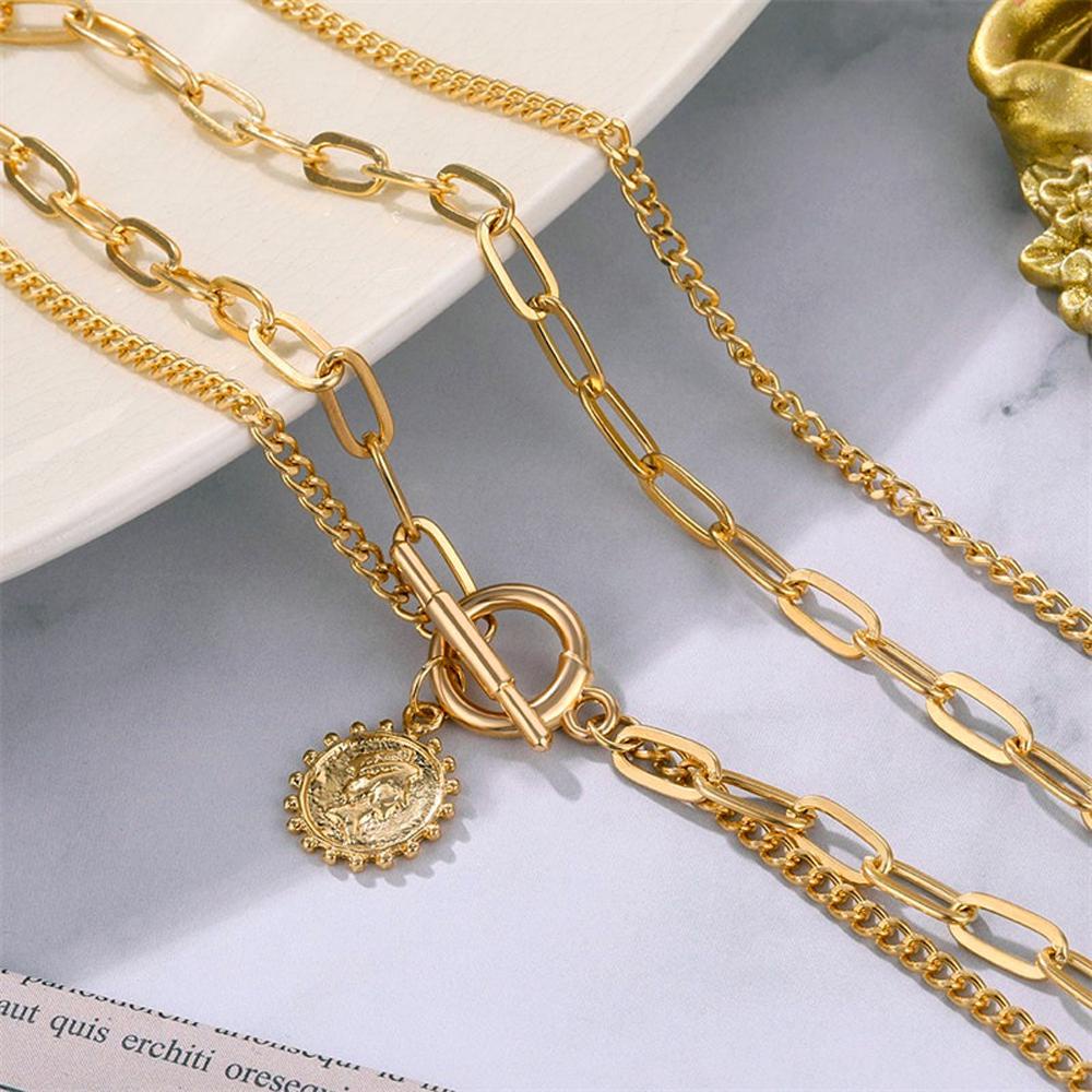 EXPEN Vòng cổ Hai Lớp Mặt Hình Học Phong Cách Vintage