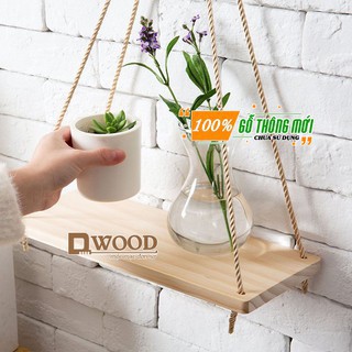 Kệ Gỗ Decor Dây Thừng Treo Tường - Gỗ Thông Cao Cấp, Phog Cách Vintage - Bảo Hành 1 đổi 1 Trong 14 Ngày
