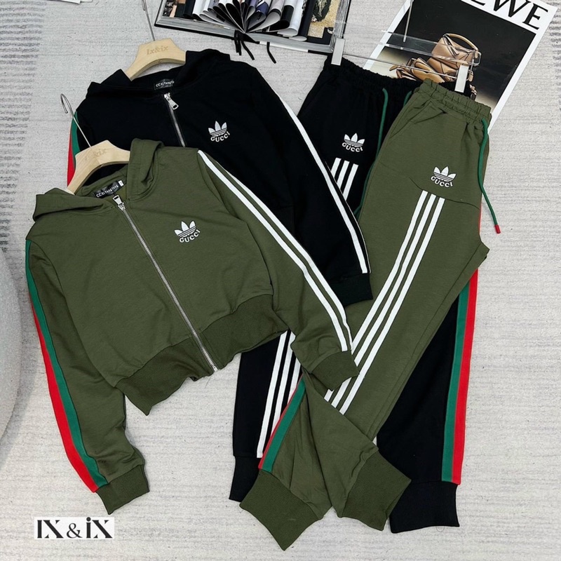 BỘ THỂ THAO D.A.S KHOÁ MŨ 2 MÀU RÊU ĐEN