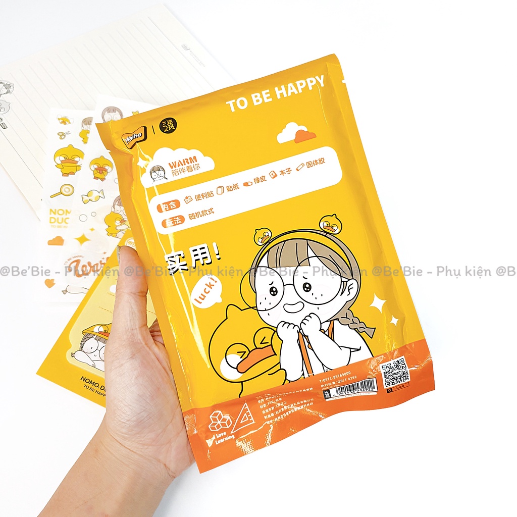 Set túi dụng cụ học tập hình vịt vàng warm dễ thương BeBie - BP527