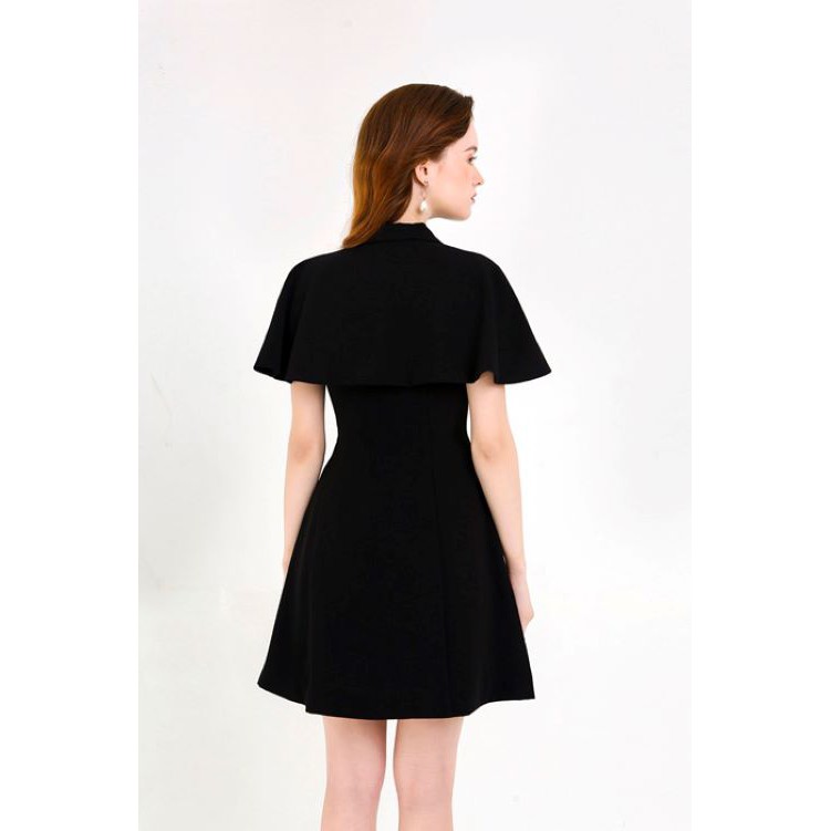 Đầm ngắn ÀTOUS GEMINA xoè phủ vai đính cúc trước