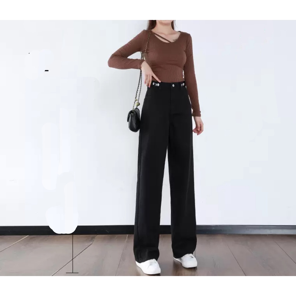 [ CHỒNG NGỒNG ] QUẦN JEAN ỐNG RỘNG NỮ LƯNG CAO LAI CUỐN PHỐI CẠP CHỈNH MÀU ĐEN PHÁ CÁCH BỤI THỜI TRANG CAO CẤP HADI