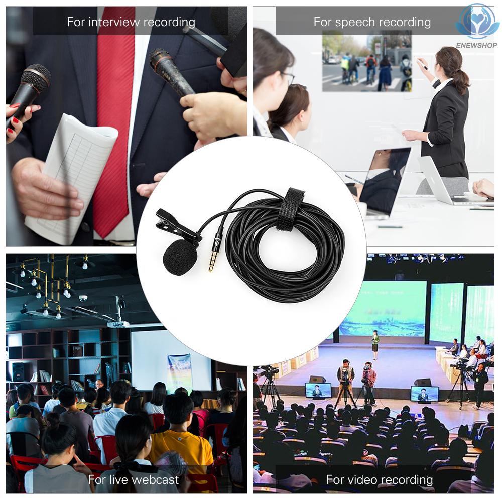 【enew】Professional Omni-directional Clip-on Lavalier Microphone Mic Cable Length 6M with 3.5mm Jack Adapter Windscreen for iPhone 6/6P Samsung Huawei Smartphone Tablet Laptop for Cameras Camcorders DV DSLR for Studio Interview Recording