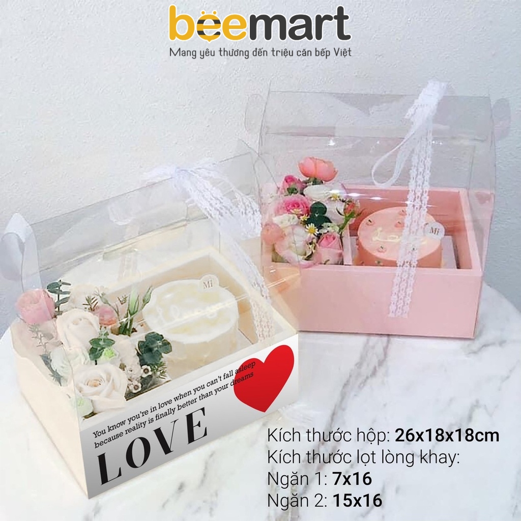 Hộp mica 2 ngăn 18*26cm hình tim đỏ