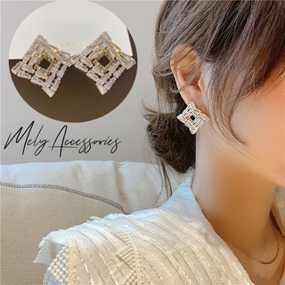 BÔNG TAI PHA LÊ HÌNH TỨ GIÁC CHÂN BẠC 925 - MELY 1301