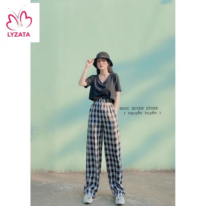 Quần Culottes ống rộng bigsize Nữ Kẻ Caro, Quần Suông Nữ Cạp Cao Ống Rộng Dáng Dài Nhiều Màu siêu hot  LYZATA C008