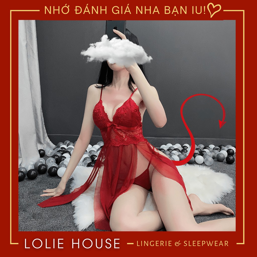 Váy ngủ 2 dây xẻ tà sexy - Đầm ngủ hai dây ren quyến rũ gợi cảm nâng ngực LOLIE HOUSE - VN3