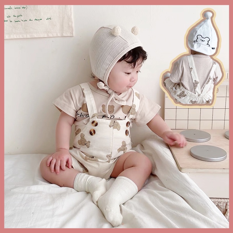 Yếm Cotton In Họa Tiết Gấu Hoạt Hình Phong Cách Hàn Quốc Thời Trang Mùa Hè Xinh Xắn Dành Cho Trẻ 0-3 Tuổi