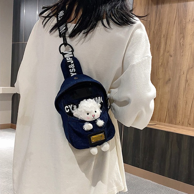 Túi Đeo Chéo Ngực Vải Denim Họa Tiết Gấu Hoạt Hình Kiểu Nhật Bản Thời Trang 2023 Cho Nữ
