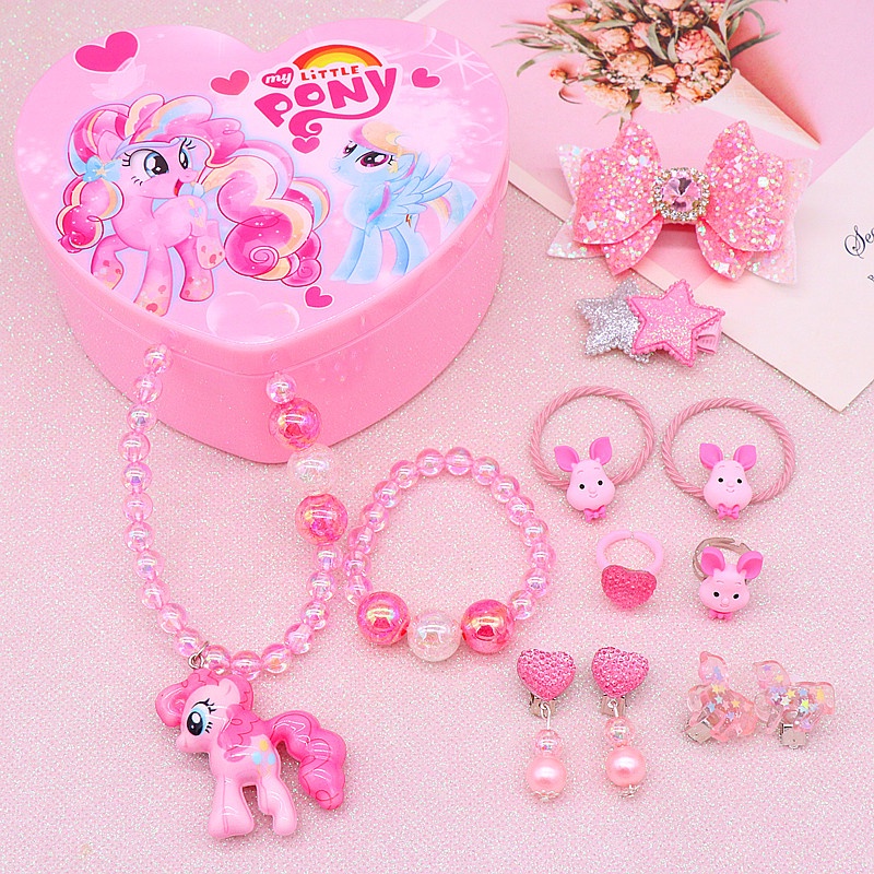 Bộ 5 món trang sức vòng cổ nhẫn bông tai công chúa Elsa màu dạ quang đáng yêu cho bé gái