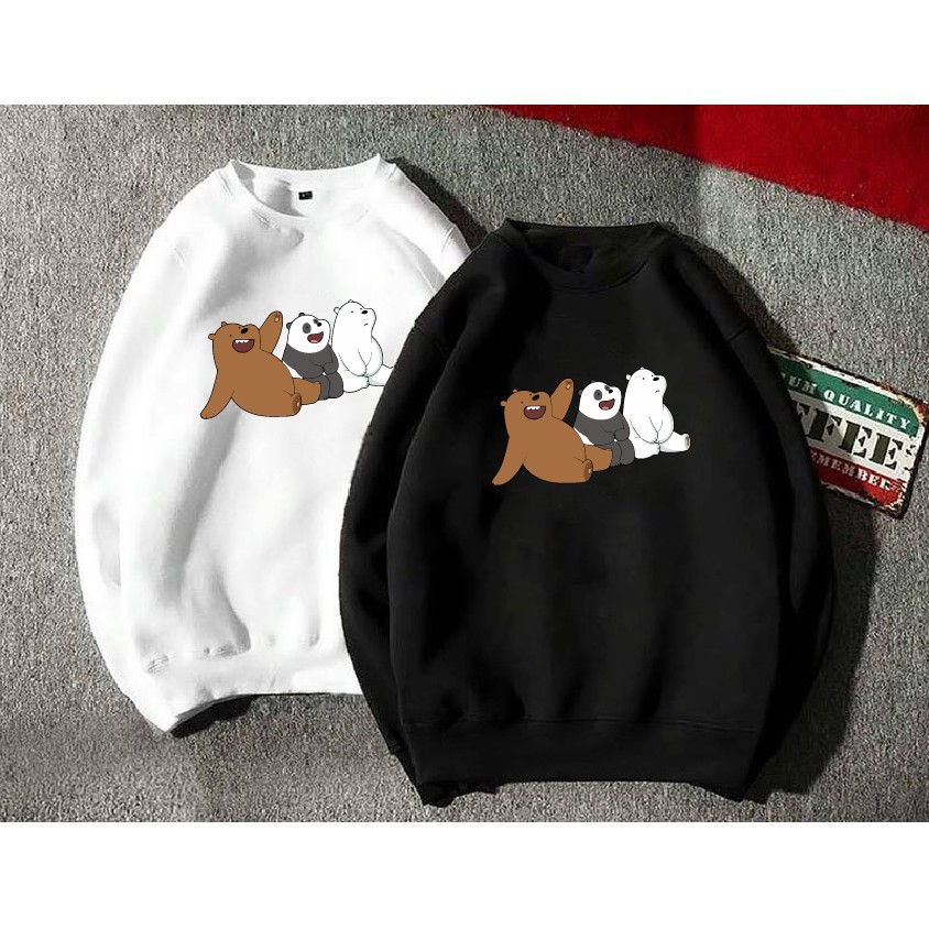 HOT- Áo nỉ bông Sweater thu đông 3 con gấu form suông rộng unisex cổ tròn áo cực chất