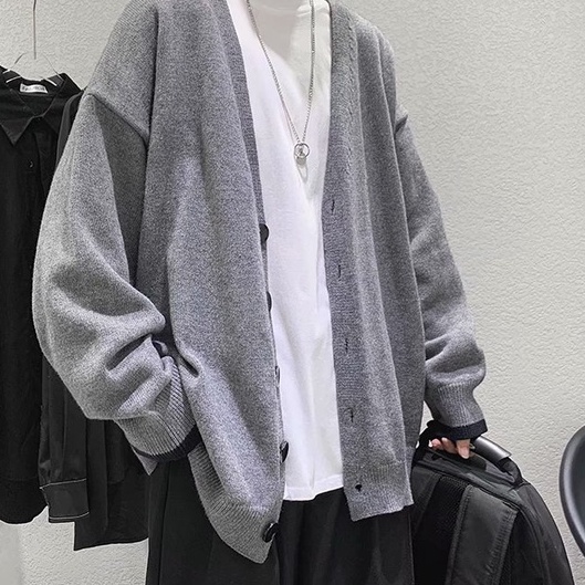 Áo khoác Cardigan dệt kim tay dài cổ chữ V form rộng phong cách Hong Kong