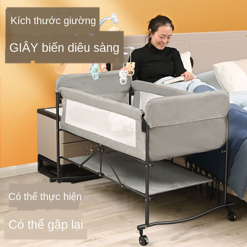 GhếNôi gấp nối giường lớn có thể điều chỉnh độ cao di chuyển Máy lắc sơ sinh động đa chức năng <