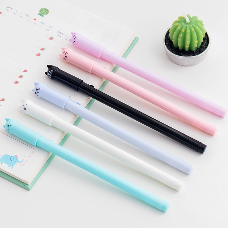 Set 6 Bút gel đen nắp đậy ngòi 0.5mm màu xinh xắn phụ kiện văn phòng phẩm