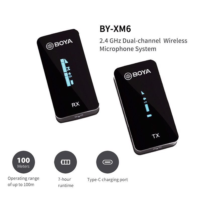 Micro Cài Áo Không Dây 2.4GHz, Phạm Vi 100m, Màn Hình OLED Dành Cho Smartphone, Máy Ảnh Boya BY-XM6-S1 / BY-XM6-S2