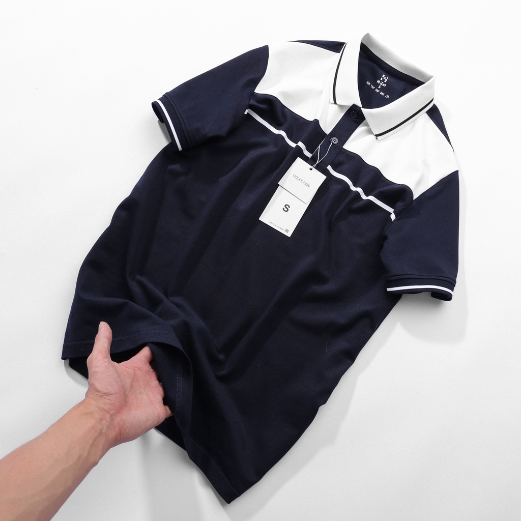 Áo Polo Nam Cổ Bẻ Navy Phối Ngang H-Zet - Vải Polo Cá Sấu Cao Cấp