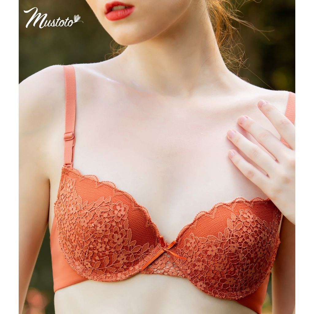 Bộ Đồ Lót Nữ Phối Ren Có Gọng Thoải Mái Gợi Cảm Cam Đất (Mustoto MA19 MQ22)