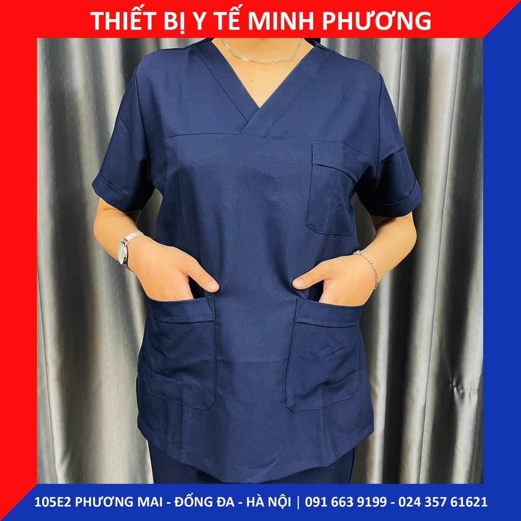 Bộ scrubs bác sĩ, quần áo y tế xanh navy nam, nữ các size S M L XL