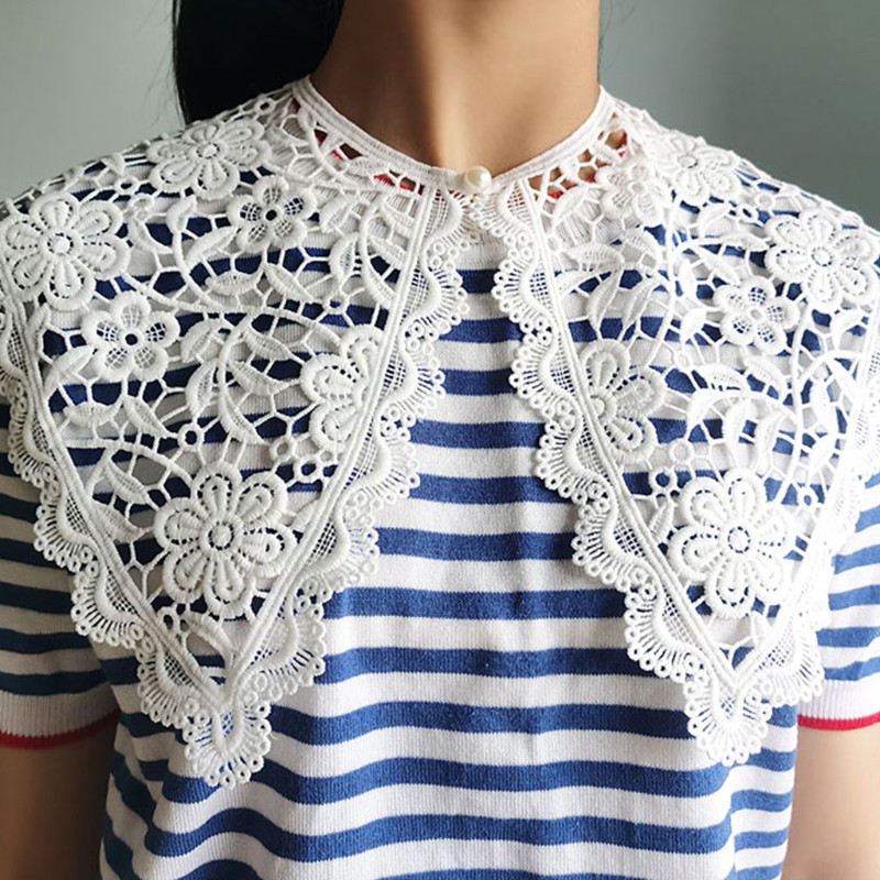 Cổ áo giả dạng ren nơ thêu thời trang cho nữ