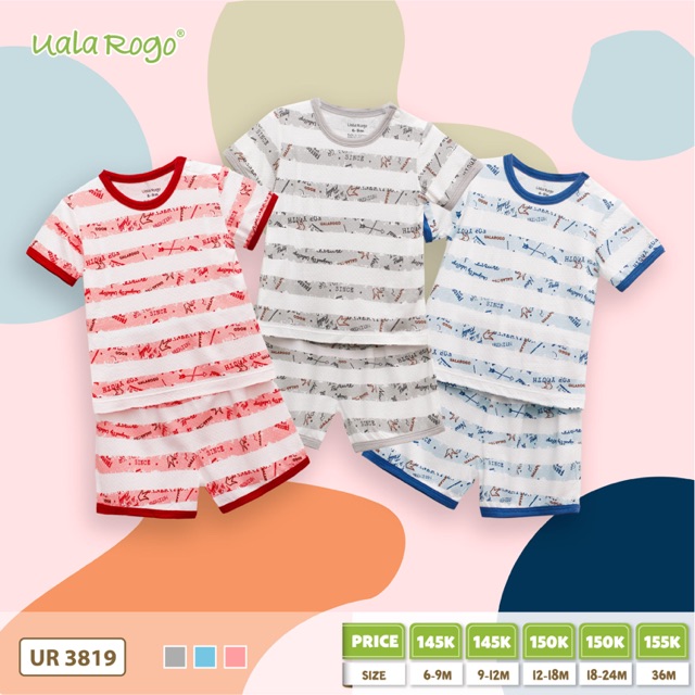 Bộ cộc tay cúc vai kẻ UALA ROGO (6m-3y)