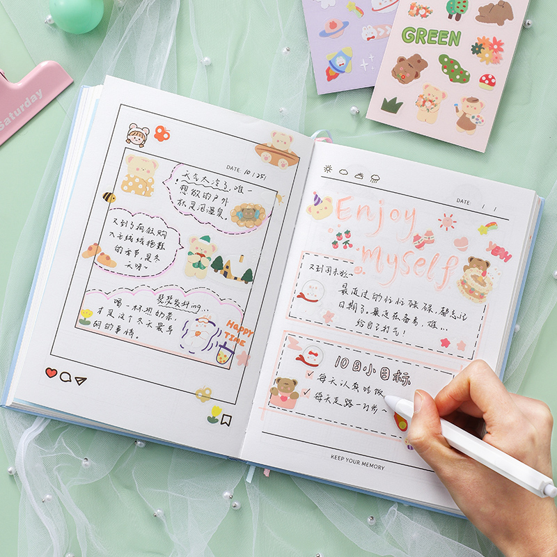 Miếng dán PET hình gấu/ thỏ hoạt hình dễ thương dùng trang trí nhật ký/ sổ tay diy