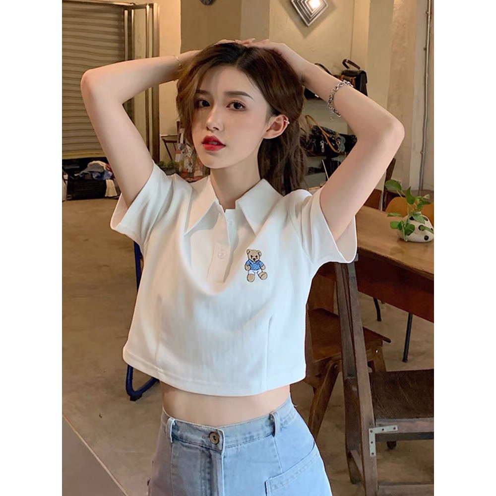 Áo croptop hoạ tiết gấu