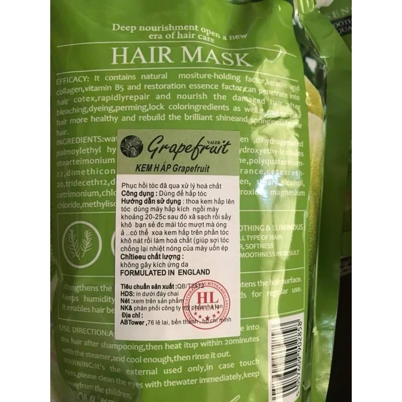 Ủ Tóc Hấp Dầu Bưởi Valer Grapefruit 500ml dạng túi chất kem làm tóc suôn mượt | BigBuy360 - bigbuy360.vn