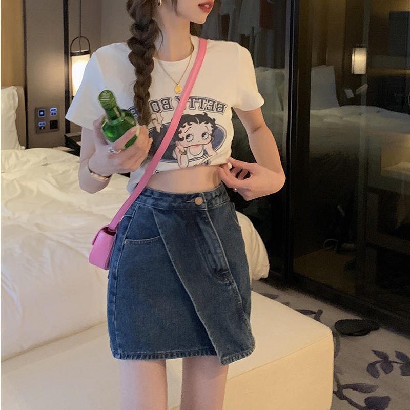 Chân Váy Jeans Lưng Cao Dáng Chữ A Plus Size Cho Nữ
