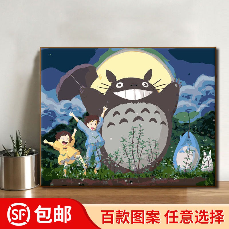 Tranh Sơn Dầu Vẽ Tay Hình Totoro Trang Trí Phòng Khách