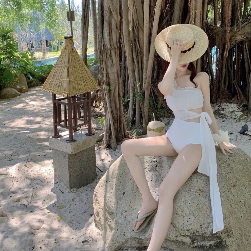 Bộ Đồ Bơi Một Mảnh Màu Trắng Trơn Phong Cách Hàn Quốc Thanh Lịch Dành Cho Nữ