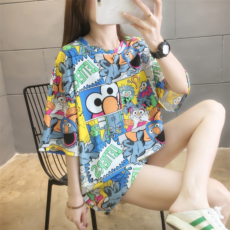 Korean Style Wide Short Sleeve Form T-shirt For Women