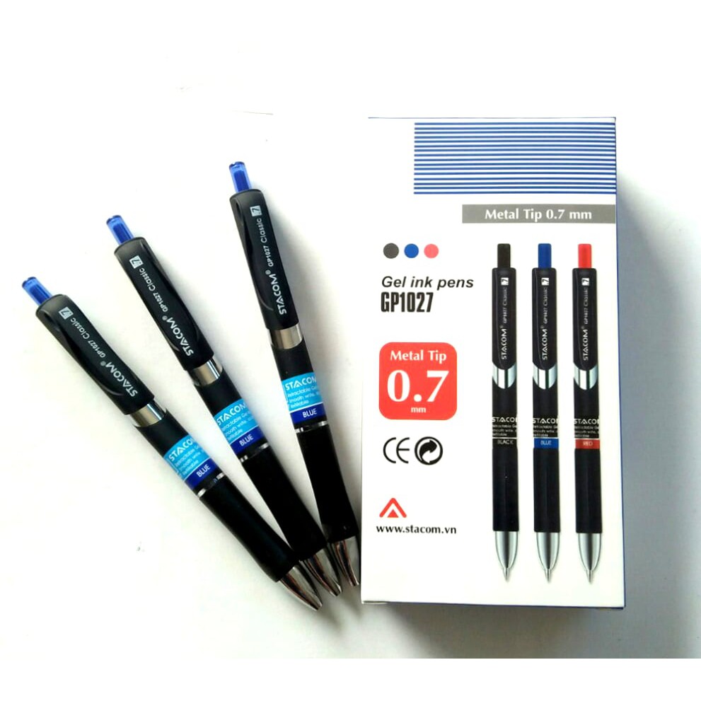 [SET 5 CÂY] Bút ký đầu bấm 0.7mm màu xanh STACOM GP1027
