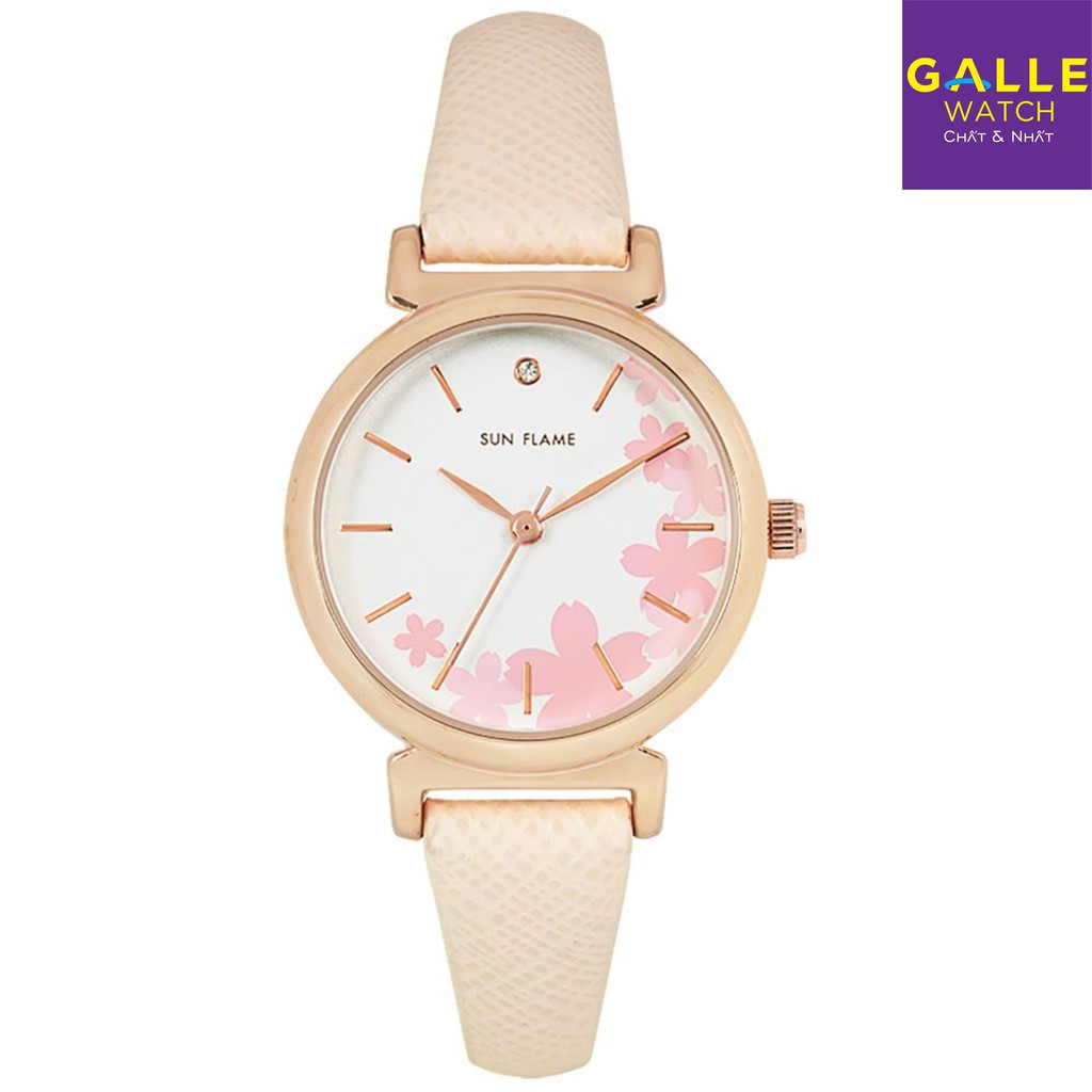 Đồng hồ nữ dây da chính hãng Sunflame MJOE9084 chống nước, mặt số họa tiết hoa anh đào tạo điểm nhấn, xuất xứ Nhật Bản | BigBuy360 - bigbuy360.vn