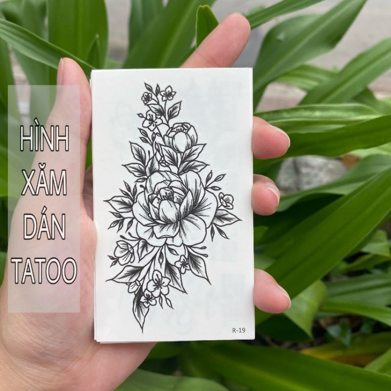 Hình xăm hoa đơn sắc r19. Tatoo dán szie 10x6cm