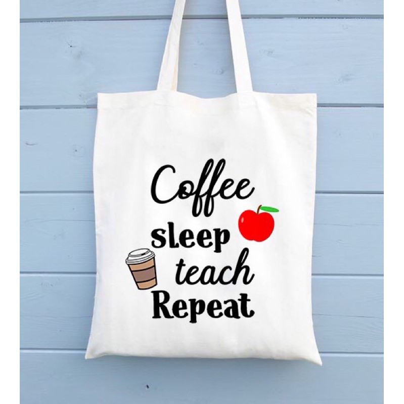 Túi tote vải canvas màu trắng có khoá miệng Coffe sleep