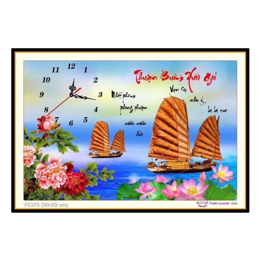 Tranh Đính Đá ĐỒNG HỒ THUẬN BUỒM XUÔI GIÓ (ĐÁ AB CAO CẤP). Kích Thước: 90cm x 59cm