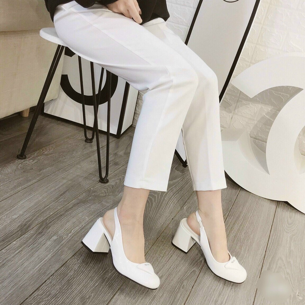 Giày cao gót PD mũi tròn gót trụ cao 7 cm Mary Jane chất da bóng sang chảnh đi chơi đi tiệc siêu xinh dành cho nữ