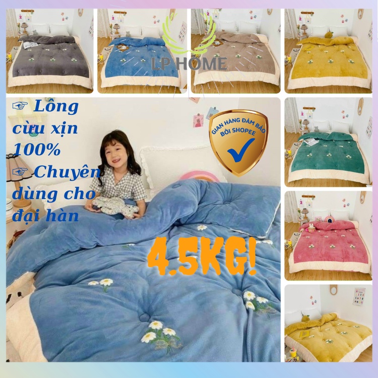 [4.5kg] Chăn lông cừu hoa cúc Luvate nhập khẩu cao cấp siêu ấm sang trọng dùng đại hàn - Lông cừu thật 2m3