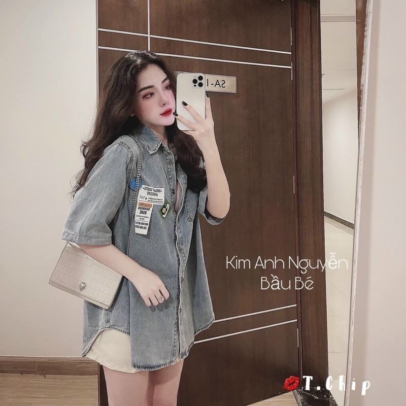 Áo sơ mi bò logo cộc tay xanh 120