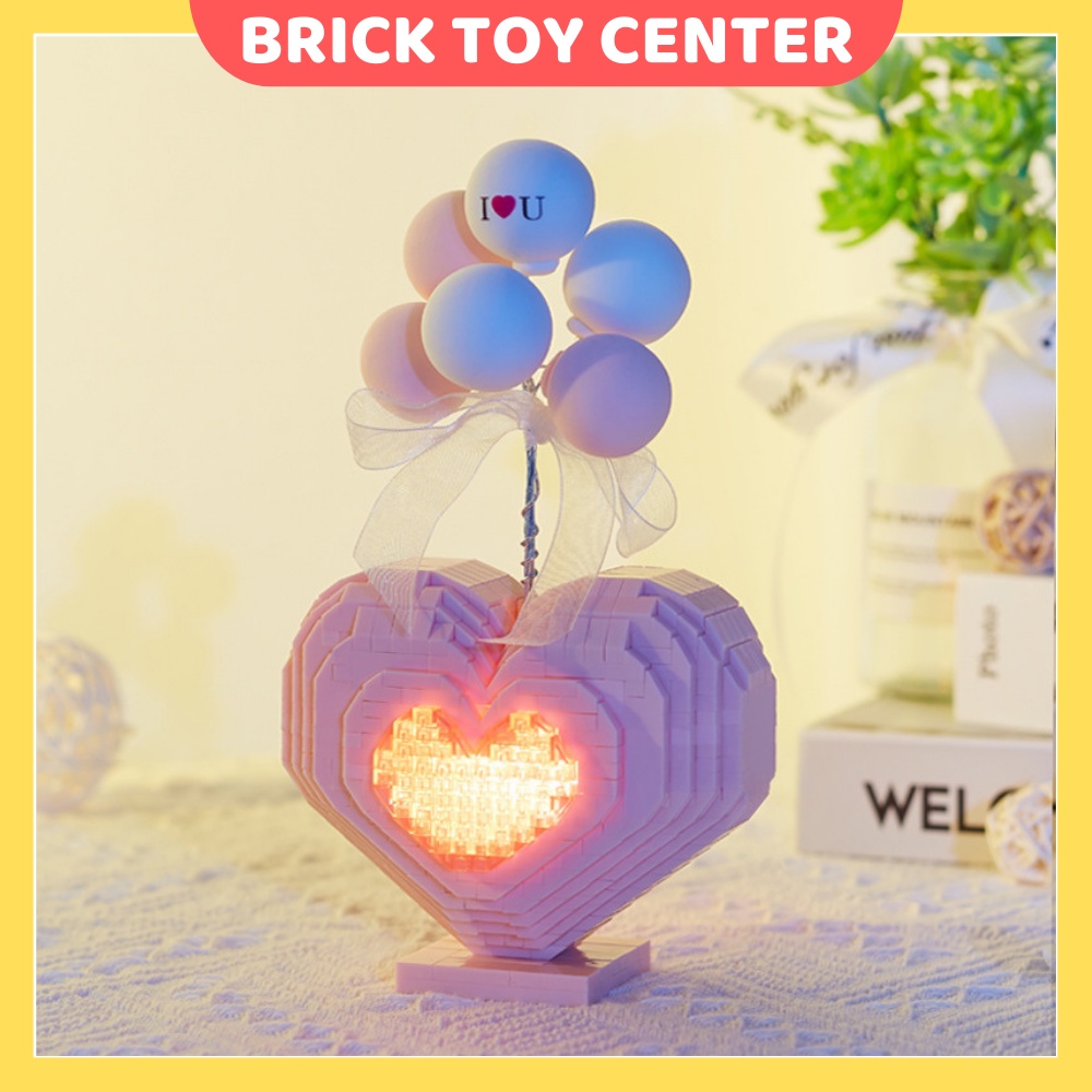 Đồ chơi lắp ghép DIY quà tặng người yêu trái tim có đèn phát sáng 999 chi tiết quà tặng Valentine