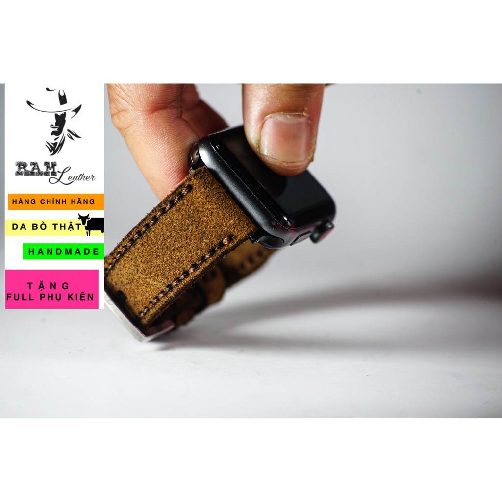 Dây đồng hồ Apple Watch , Iwatch , Iphone Watch Da Bò Lộn Nâu Đậm RAM Leather Classic 1960  Bền Đẹp