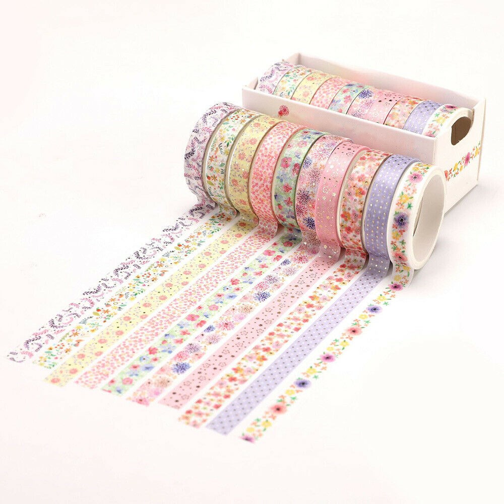 Hộp 10 Miếng Dán Washi Nhiều Màu Sắc Dùng Trang Trí Sổ Tay Diy