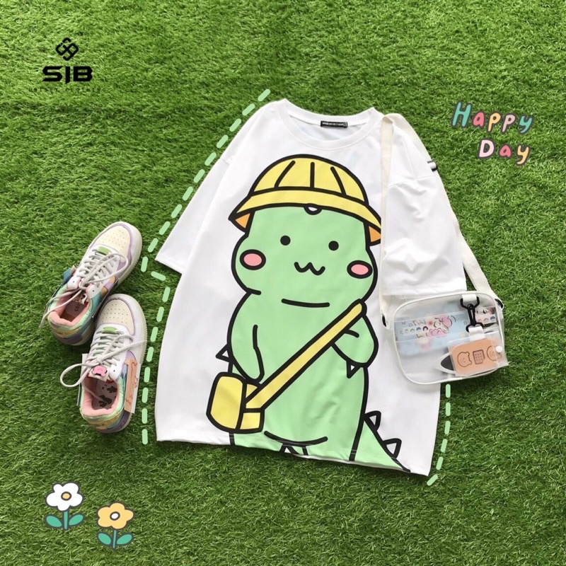 Áo phông tay lỡ SIB Clothing áo thun unisex form rộng in hình khủng long SIB025