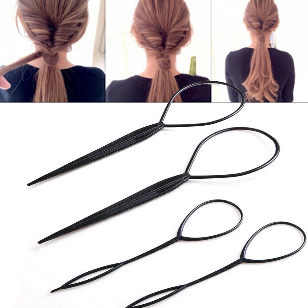 【TGS】 4pcs Đen Topsy Tail tóc Braid Ponytail maker Styling Công cụ Phụ kiện tóc