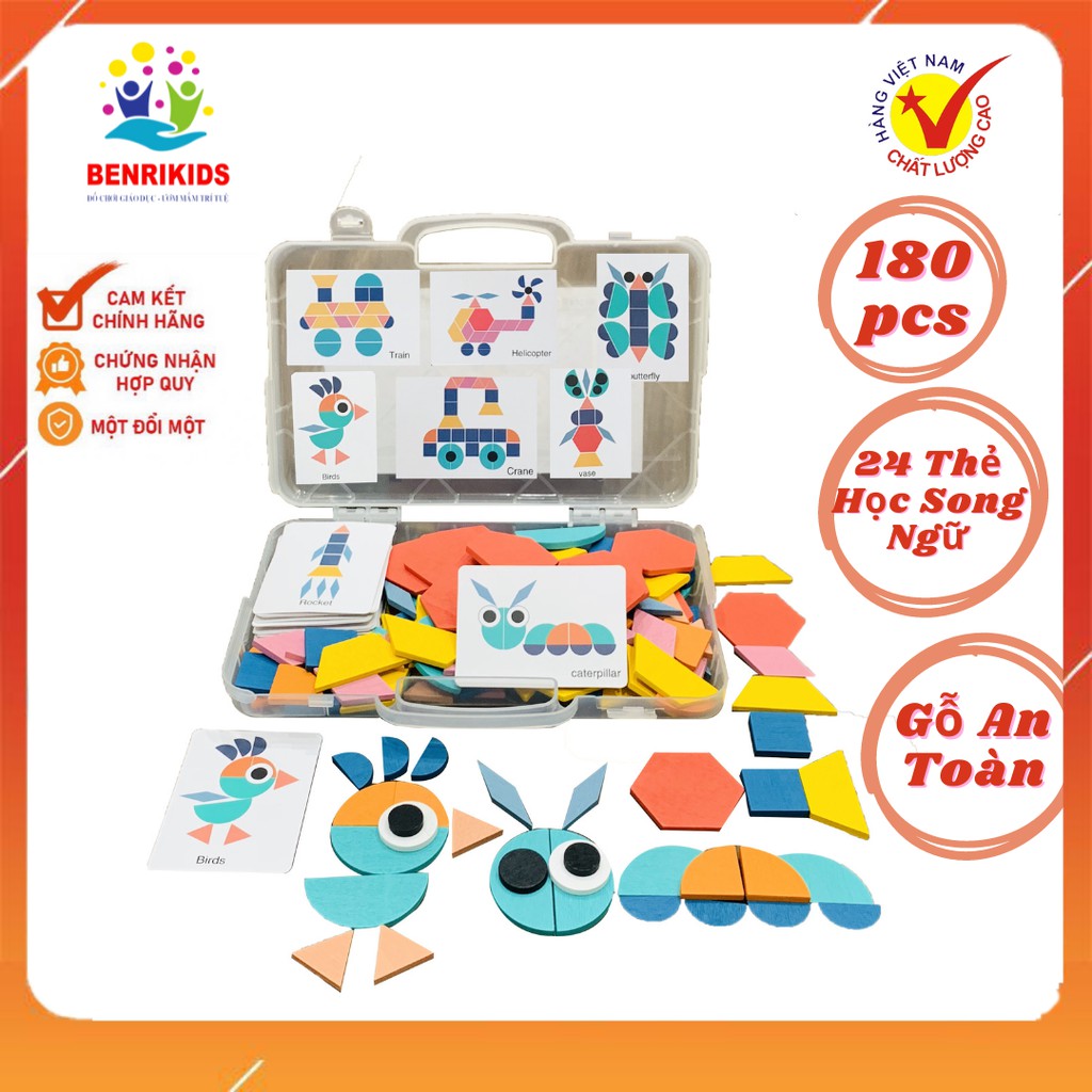 Đồ Chơi Hộp Lắp Ghép Sáng Tạo Benrikids Bằng Gỗ Kèm Thẻ Học Song Ngữ Nhiều Hình Mẫu Cho Bé Phát Triển Trí Tuệ