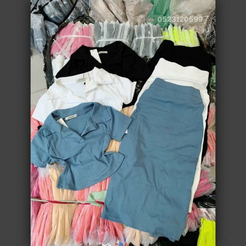 SET ĐẦM POLO ÁO CROPTOP THUN CHÂN VÁY BÚT CHÌ_Mã  117