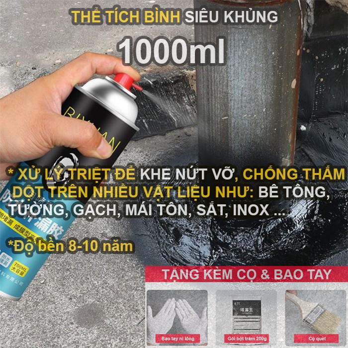 1000ml - Bình xịt sơn chống thấm trần nhà Bixuan dung tích lớn, chống thấm tường công nghệ Thụy Sĩ