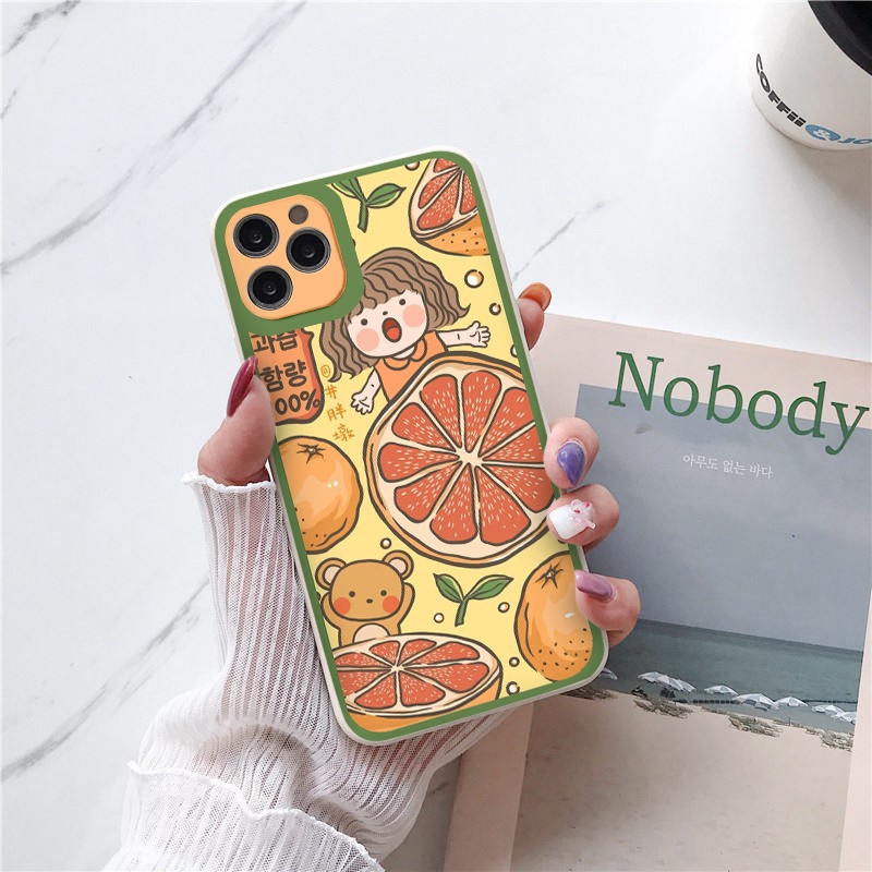 Ốp lưng iphone BÉ GÁI CAM ĐÀO  cạnh vuông  cho iphone 11 7plus 8plus x xsmax 11pro max 12pro 12promax13promax tr1070