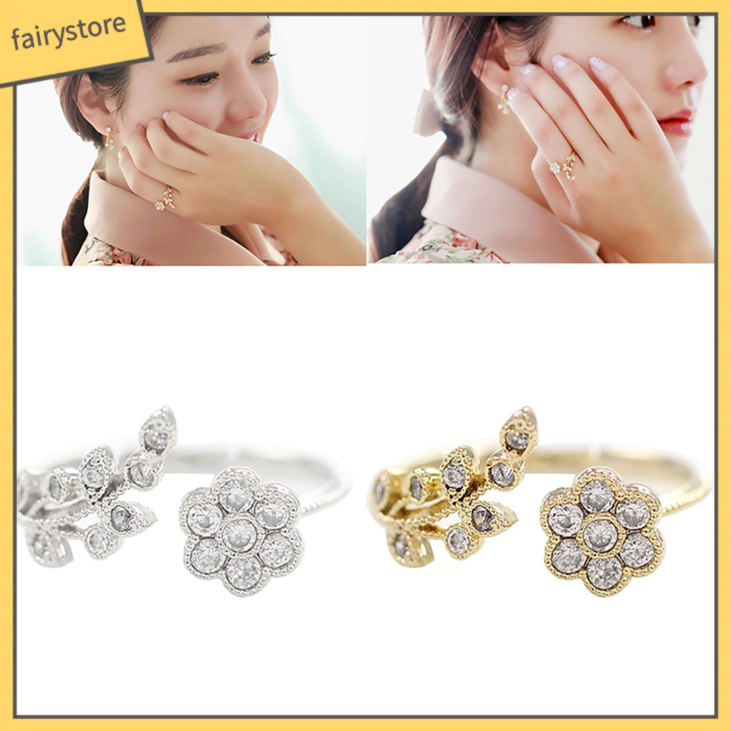 Nhẫn đeo tay hợp kim hình hoa và cành đính đá lấp lánh tinh tế cho nữ