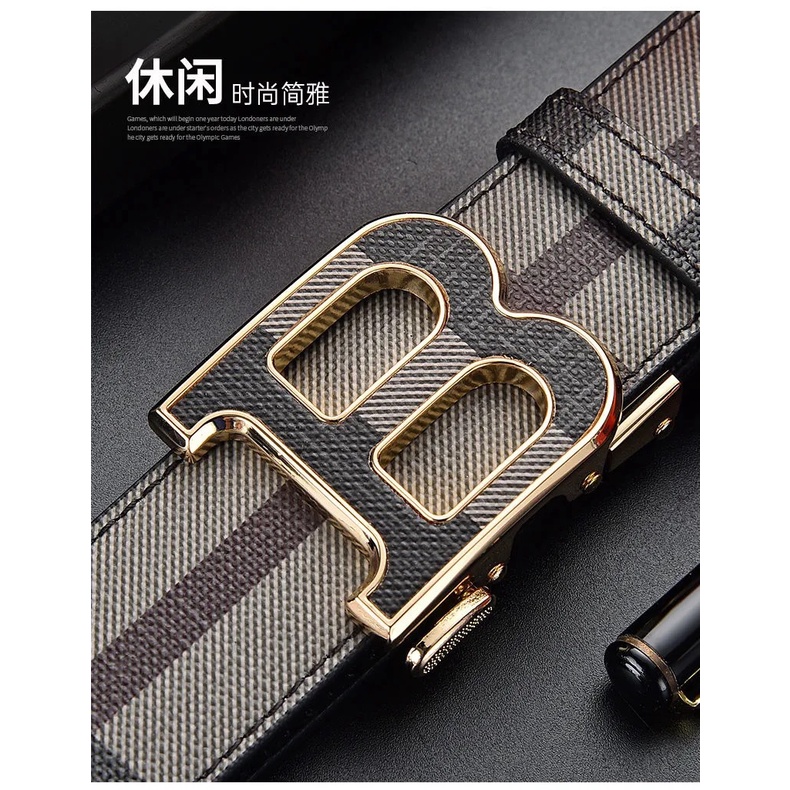 Dây Thắt Lưng Da Bò Khóa Chữ B Màu Vàng Kim Phong Cách Hàn Quốc Thời Trang Cho Nam